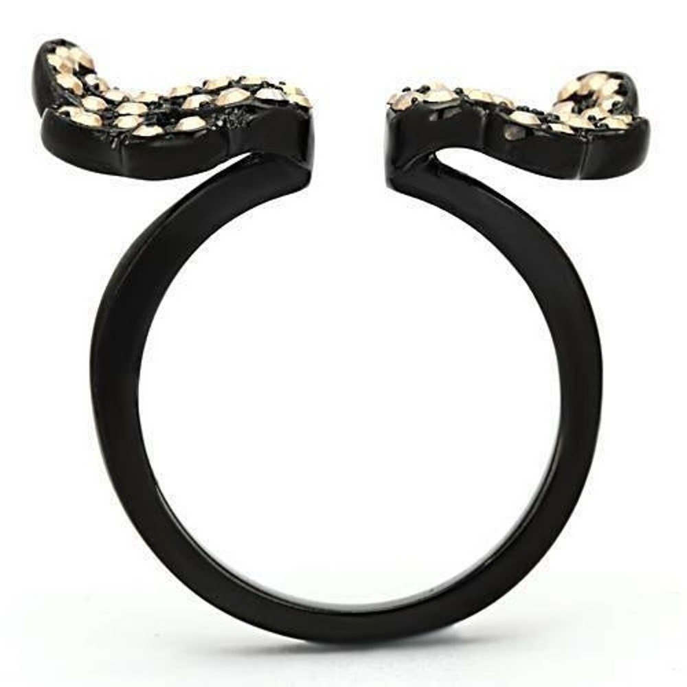 Gold Metallic Crystal Wing Black Stainless Steel Ring Size 9 - Picture 3 of 4